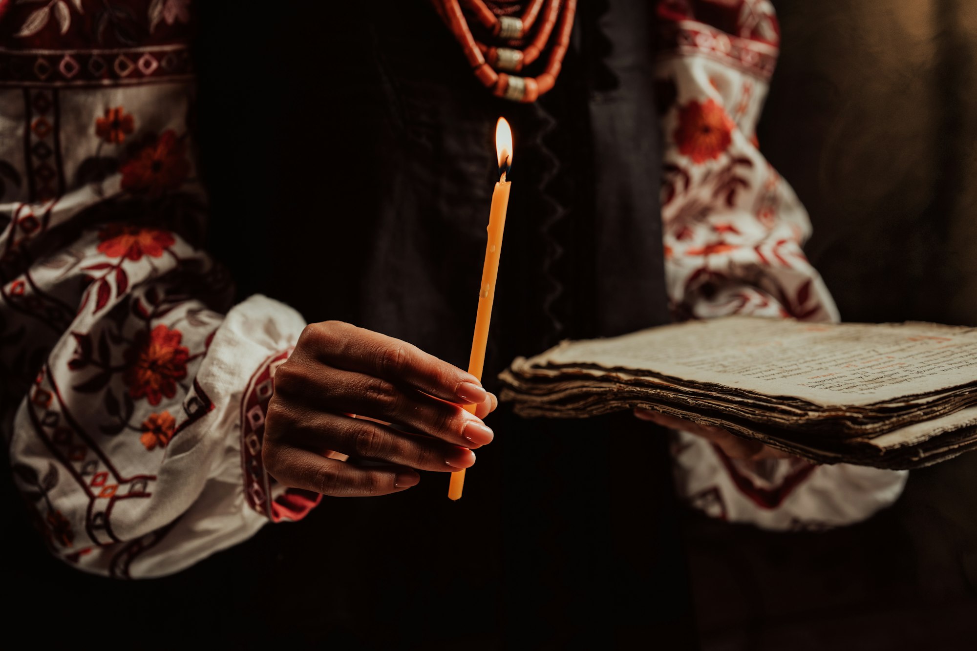 Ukrainian woman reading ancient book - Bible.Psalter,19th century,prayers psalms